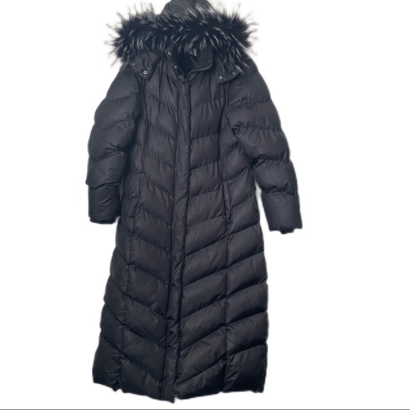 ELORA Women's Winter Vegan Down Puffer Mid Length Fur Trim Coat Size Large - Picture 4 of 7